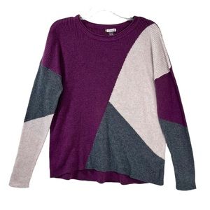 Smartwool Sweater Womens Large Color Block Purple Long Sleeve Nylon Wool Blend